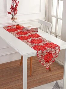 1pc Thêu hoa rỗng Out Table Runner - Đỏ - Xem 4