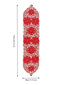 1pc Thêu hoa rỗng Out Table Runner - Đỏ - Xem 5