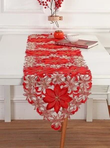 1pc Thêu hoa rỗng Out Table Runner - Đỏ - Xem 6