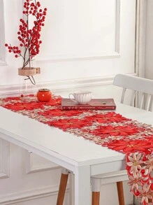 1pc Thêu hoa rỗng Out Table Runner - Đỏ - Xem 7