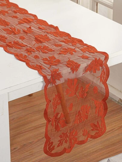 1pc Maple Leaf Pattern Woven Table Runner
