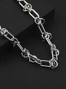時尚流行男士簡約鏈條項鍊不銹鋼朋克嘻哈風格適合珠寶禮物和時尚外觀 - 銀色 - 查看 1