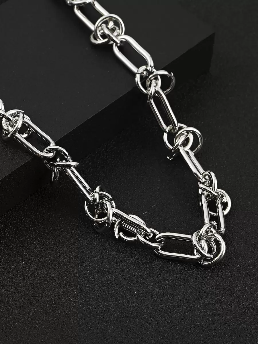 時尚流行男士簡約鏈條項鍊不銹鋼朋克嘻哈風格適合珠寶禮物和時尚外觀 - 銀色 - 查看 1