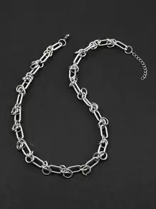 時尚流行男士簡約鏈條項鍊不銹鋼朋克嘻哈風格適合珠寶禮物和時尚外觀 - 銀色 - 查看 2