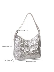 Túi đeo vai họa tiết chần kim loại, quà tặng Ngày của Mẹ cho Mẹ - Bạc - Xem 4