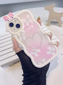 Pink Heart & Bowknot Print Phone Case - Multicolor - View 1