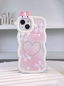 Pink Heart & Bowknot Print Phone Case - Multicolor - View 2