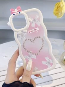Pink Heart & Bowknot Print Phone Case - Multicolor - View 3