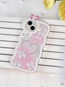 Pink Heart & Bowknot Print Phone Case - Multicolor - View 4