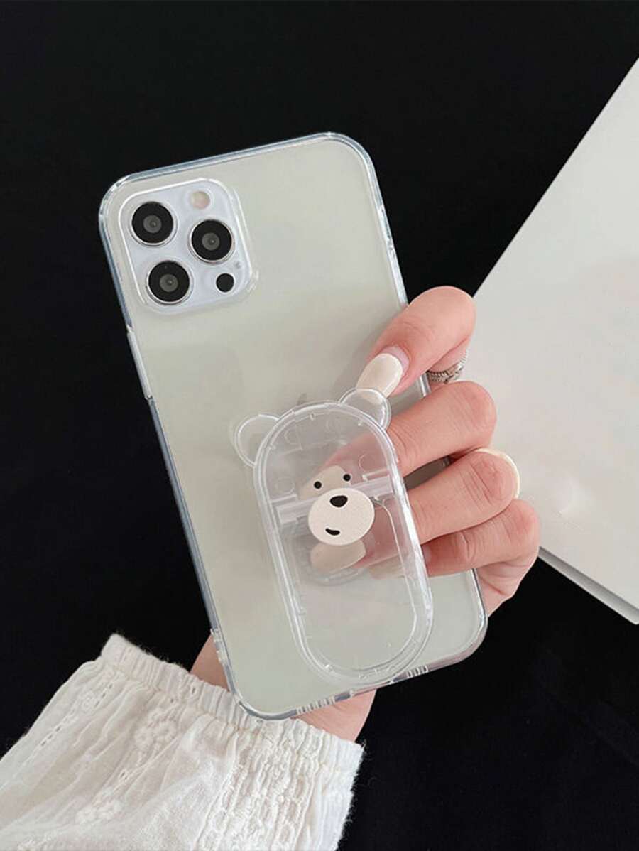 Clear Phone Case With Bear Design Stand-out Phone Grip - Clear - View 1