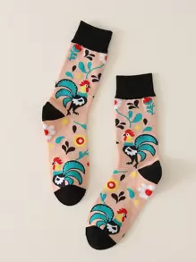Calcetines de tripulación floral & con estampado de pollo - Multicolor - Ver 2
