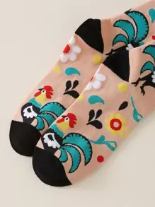 Calcetines de tripulación floral & con estampado de pollo - Multicolor - Ver 3