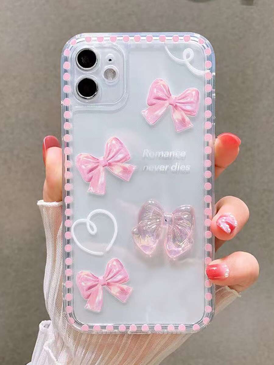3D Bowknot Decor Clear Phone Case - Clear - View 1