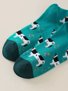 1pair Men's Milk Cow Pattern Mid-Calf Socks, Fall Socks - Multicolor - View 3