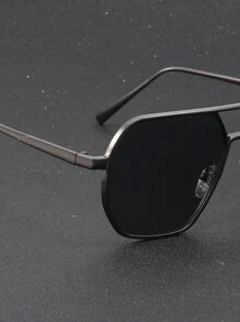 男士幾何框架太陽眼鏡 - 深灰色 - 查看 4