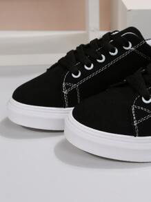 Lace-up Front Canvas Shoes - Black - View 3