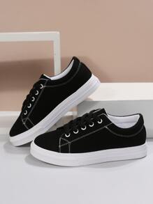 Lace-up Front Canvas Shoes - Black - View 4