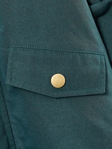 SHEIN 小男童翻蓋細節連帽外套 - 墨綠色 - 查看 4