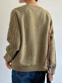 DAZY Cable Knit Raglan Sleeve Jumper - Army Green - View 2