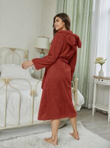 Tai 3D trùm đầu Dây thắt lưng Áo choàng lông cừu - Đỏ - Xem 2