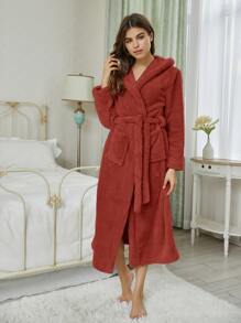 Tai 3D trùm đầu Dây thắt lưng Áo choàng lông cừu - Đỏ - Xem 3