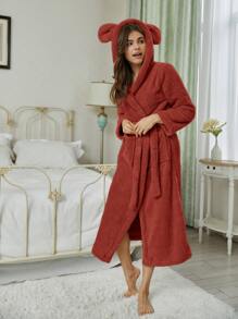 Tai 3D trùm đầu Dây thắt lưng Áo choàng lông cừu - Đỏ - Xem 4