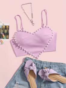 SHEIN ICON Pearls Trim Asymmetrical Hem Cami Top - Lilac Purple - View 1