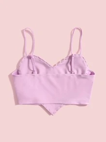 SHEIN ICON Pearls Trim Asymmetrical Hem Cami Top - Lilac Purple - View 2