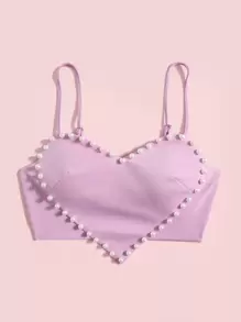 SHEIN ICON Pearls Trim Asymmetrical Hem Cami Top - Lilac Purple - View 3