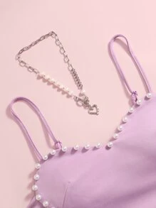 SHEIN ICON Pearls Trim Asymmetrical Hem Cami Top - Lilac Purple - View 4