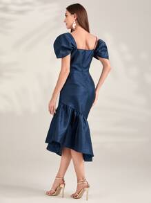 Modelyn Asymmetrical Neck Ruched Mermaid Hem Glitter Party Women Dress Long Evening Dresses