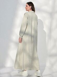 Mulvari 幾何印花1/4拉鍊落肩袖衛衣連衣裙 - 淺灰色 - 查看 2