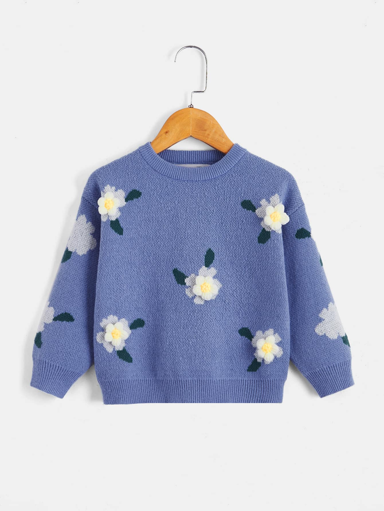 SHEIN Toddler Girls Floral Pattern Jumper - Blue - View 1