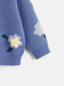 SHEIN Toddler Girls Floral Pattern Jumper - Blue - View 3