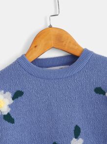 SHEIN Toddler Girls Floral Pattern Jumper - Blue - View 4