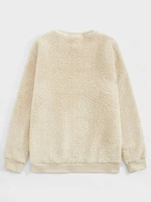 Manfinity Men Solid Round Neck Teddy Pullover - Khaki - View 5