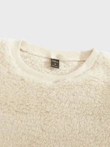 Manfinity Men Solid Round Neck Teddy Pullover - Khaki - View 3