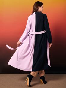 Modelyn Two Tone Lapel Neck Belted Coat - Multicolor - View 2