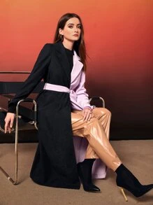 Modelyn Two Tone Lapel Neck Belted Coat - Multicolor - View 3