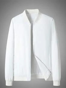 Manfinity Homme 男士拉鏈開襟飛行員夾克 - 白色 - 查看 1