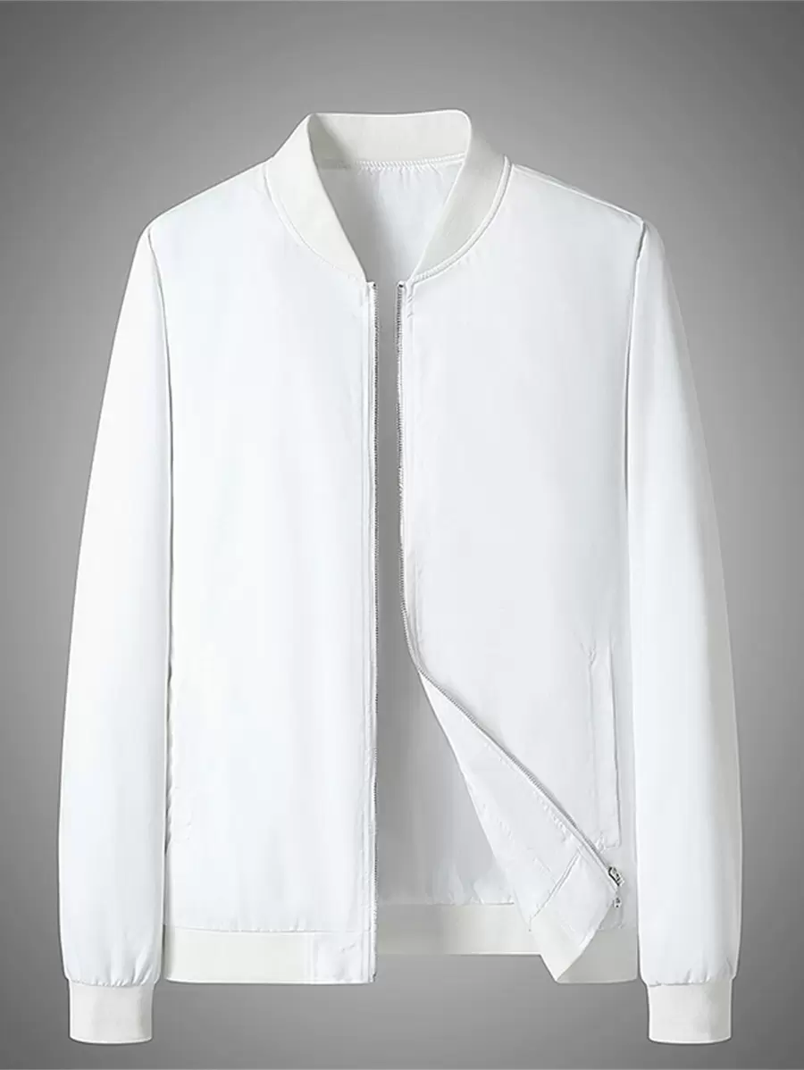 Manfinity Homme 男士拉鏈開襟飛行員夾克 - 白色 - 查看 1