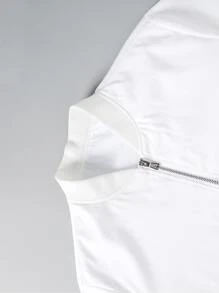 Manfinity Homme 男士拉鏈開襟飛行員夾克 - 白色 - 查看 5