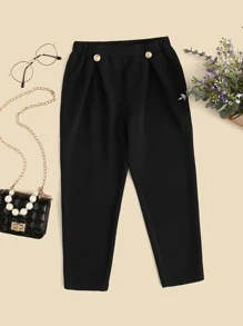 SHEIN Leap Crew Toddler Girls Fold Pleated Trousers - Black - View 1