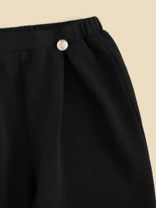 SHEIN Leap Crew Toddler Girls Fold Pleated Trousers - Black - View 3