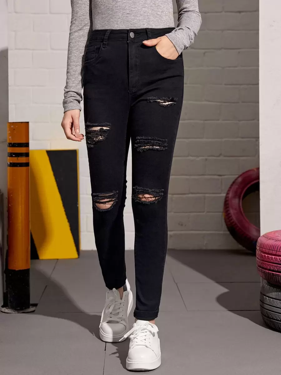 SHEIN Teen Girls Jeans - Black - View 1