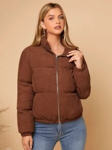 SHEIN LUNE Zip Front Padded Coat For Winter - Coffee Brown - View 2