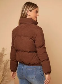 SHEIN LUNE Zip Front Padded Coat For Winter - Coffee Brown - View 5