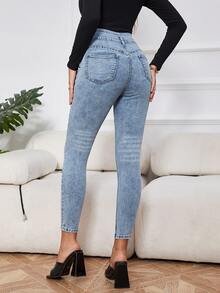 Cat Whisker Zipper Fly Skinny Jeans - Light Wash - View 2