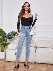 Cat Whisker Zipper Fly Skinny Jeans - Light Wash - View 5