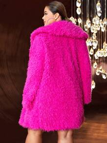 SHEIN SXY 大碼誇大領口開門襟毛茸茸外套 - 玫紅色 - 查看 2